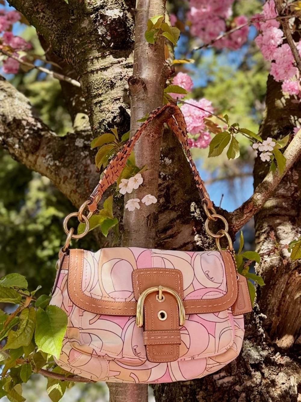 Rare COACH Soho Optic C pink  11909 + matching Silk Scarf Set